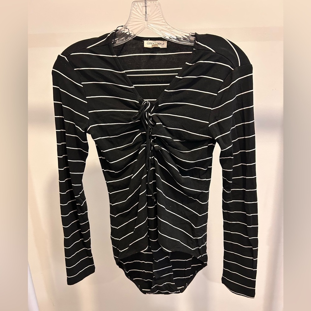 Cotton Candy Black and White Ruched Long Sleeve Top